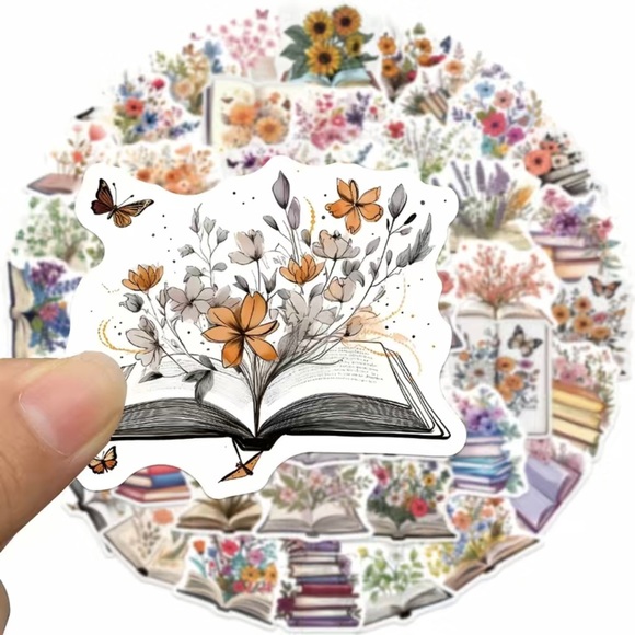Reading In The Spring, Books Overflowing With Flowers, 50 Decal Stickers - Picture 11 of 15